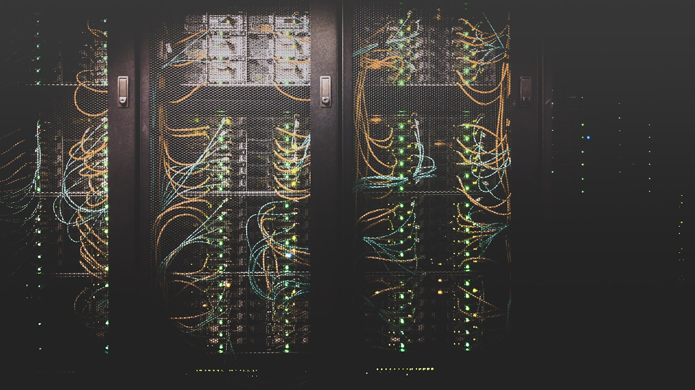 Server racks in a UK data centre